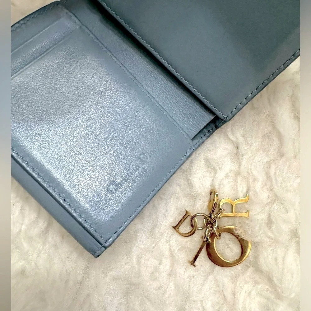 2024 CHRISTIAN DIOR Lotus Wallet Cloud Blue Patent Cannage Calfskin, Authentic